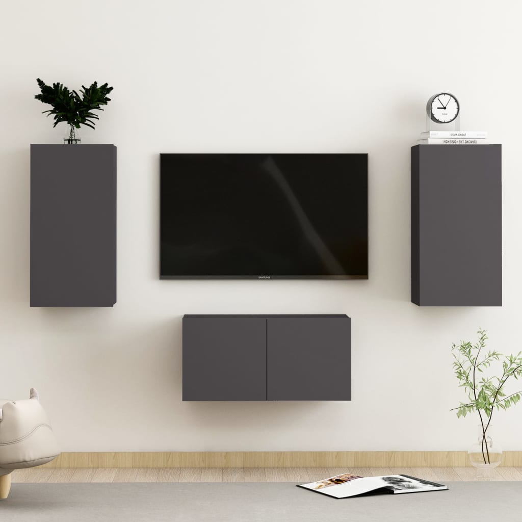Set Mobili Porta Tv 3 Pz In Legno Multistrato