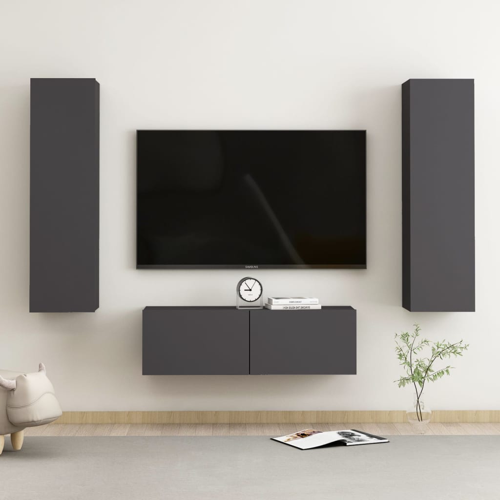 Set Mobili Porta Tv 3 Pz In Legno Multistrato