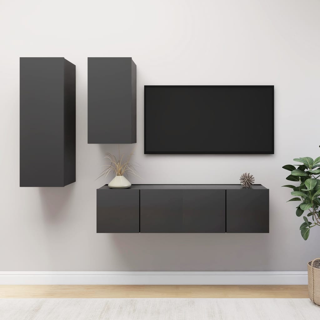 Set Mobile Tv 4 Pz Montato A Parete In Truciolato