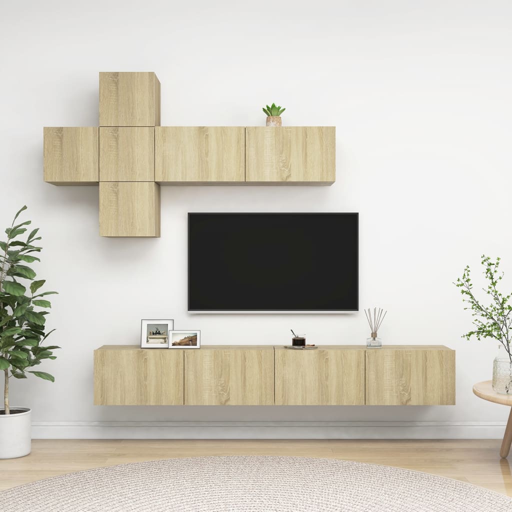 Set Mobile Tv 7 Pz Montato A Parete In Truciolato