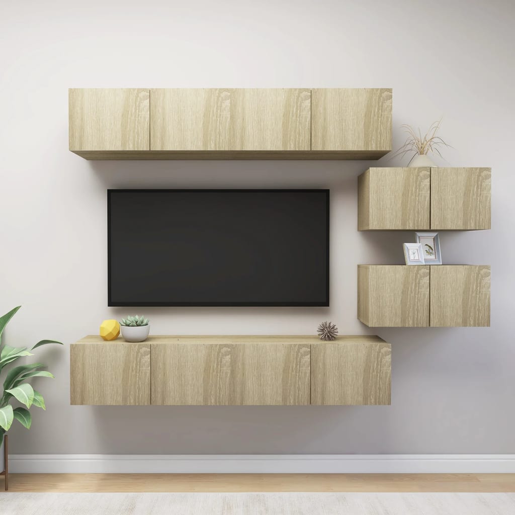Set Mobile Tv 6 Pz Montato A Parete In Truciolato