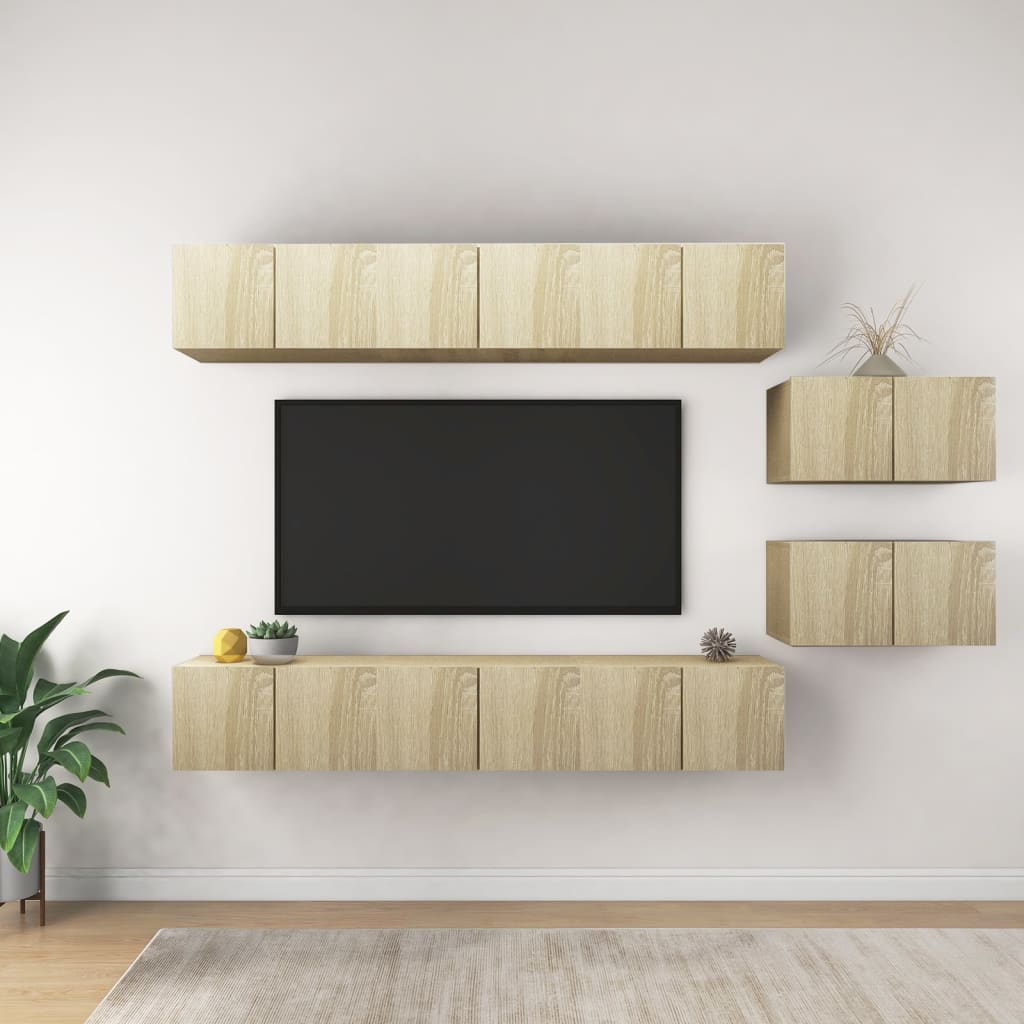 Set Mobile Tv 6 Pz Montato A Parete In Truciolato