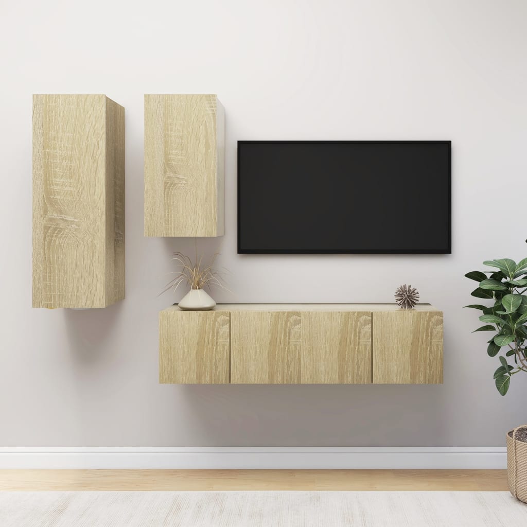 Set Mobile Tv 4 Pz Montato A Parete In Truciolato