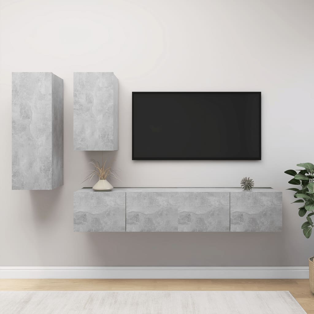 Set Mobile Tv 4 Pz Montato A Parete In Truciolato