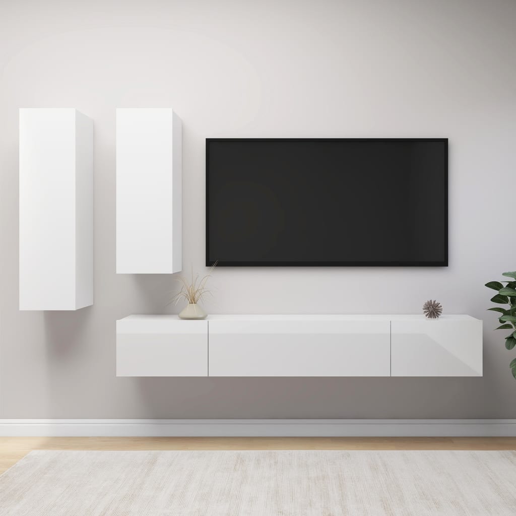 Set Mobile Tv 4 Pz Montato A Parete In Truciolato