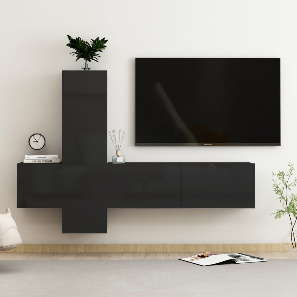 Set Di Mobili Porta Tv 3 Pz In Legno Multistrato