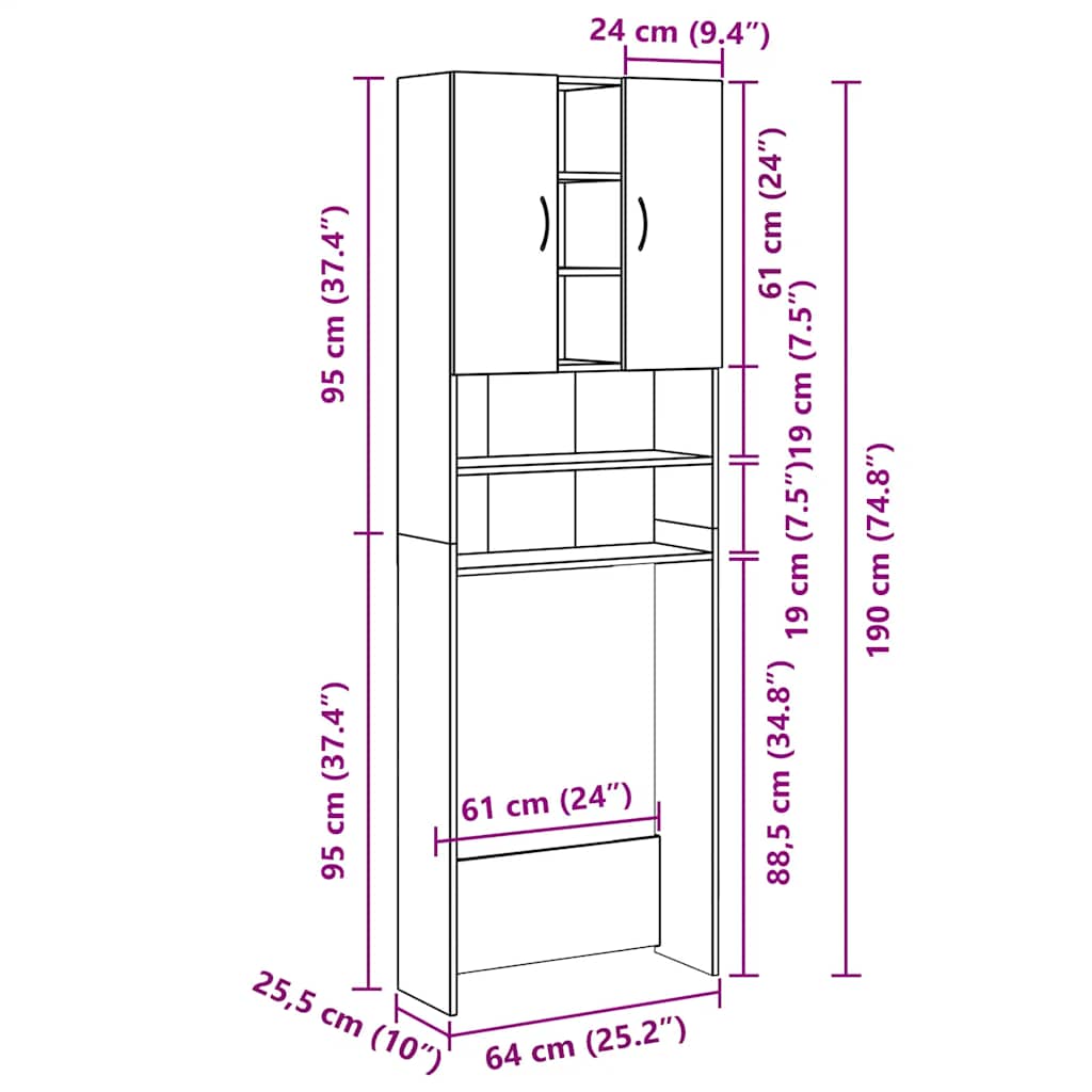 Mobile Per Lavatrice 64X25,5X190 Cm