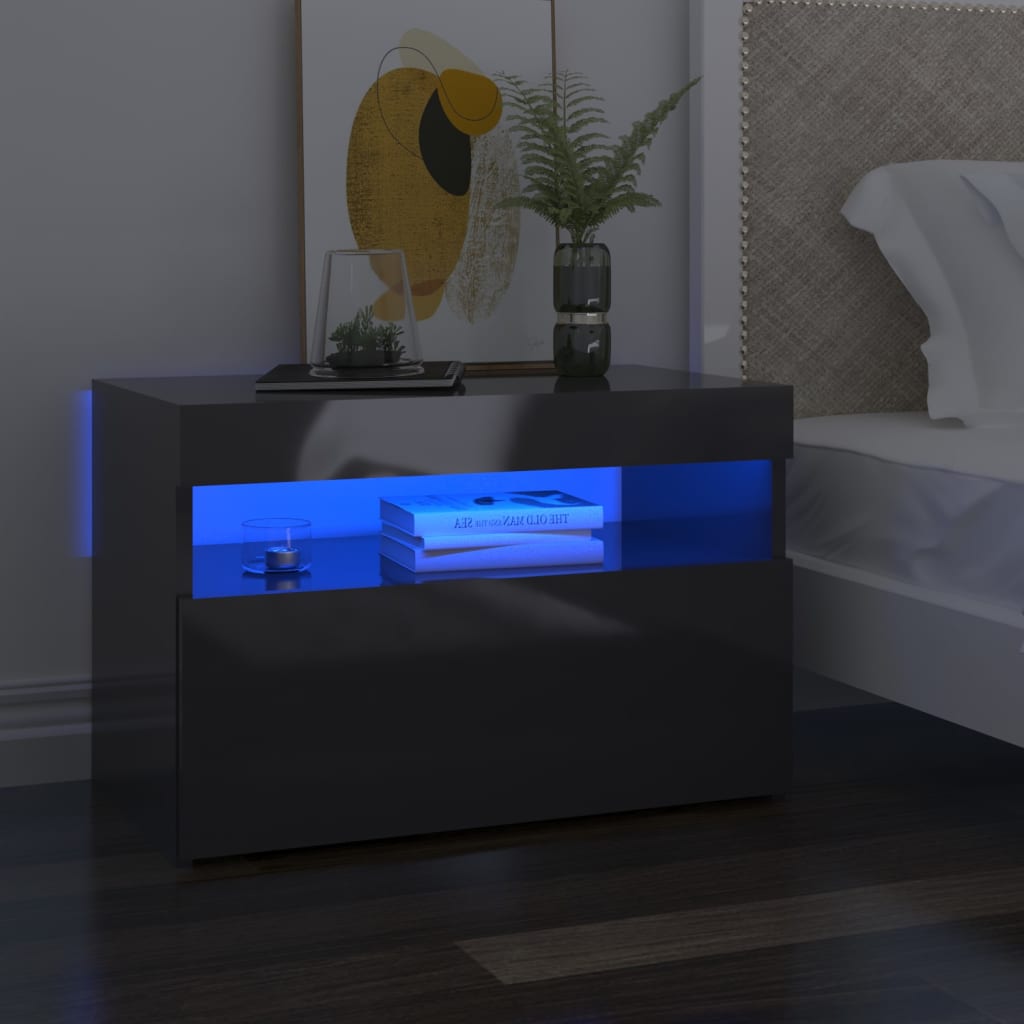 Comodino Con Led 60X35X40 Cm In Legno Multistrato
