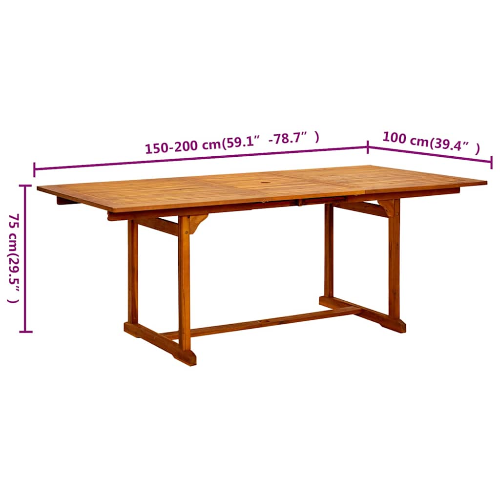 Tavolo Da Pranzo Per Esterni (150-200)X100X75Cm Massello Acacia