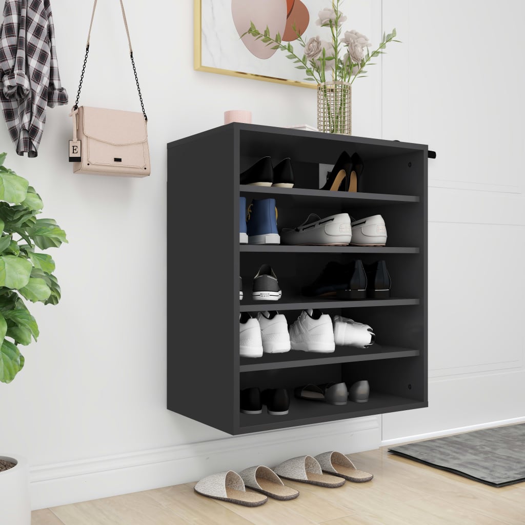 Scarpiera Nera 31,5X35X70 Cm In Truciolato Nero