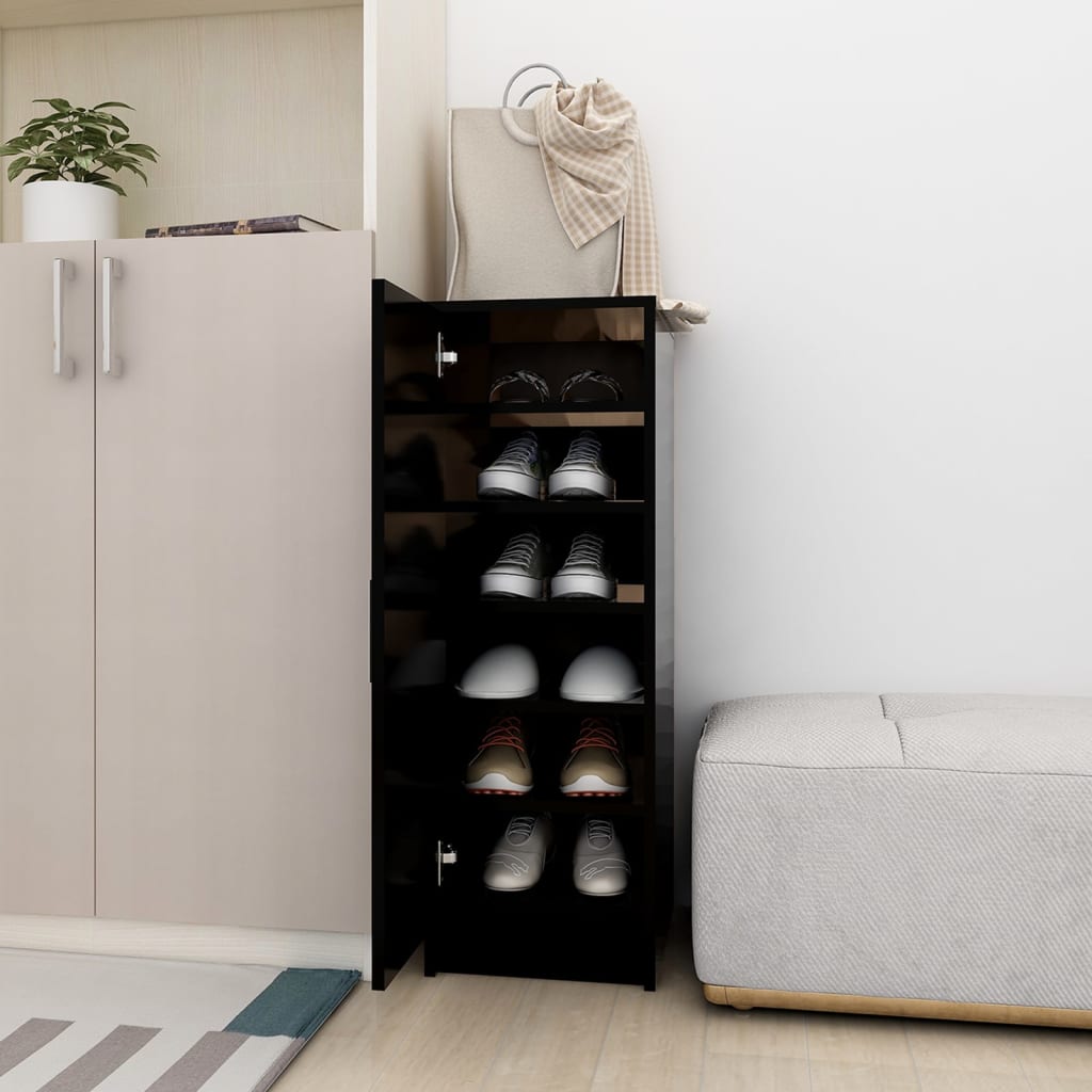 Scarpiera Nera 31,5X35X70 Cm In Truciolato Nero