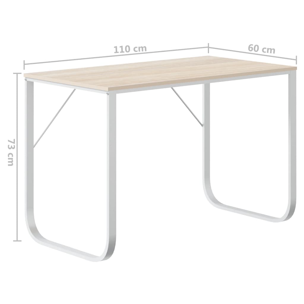 Scrivania Computer Bianca E Rovere 110X60X73 Legno Multistrato