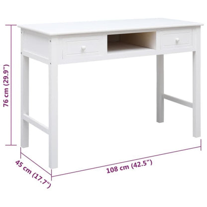 Scrivania Bianca 108X45X76 Cm In Legno Massello Di Paulownia