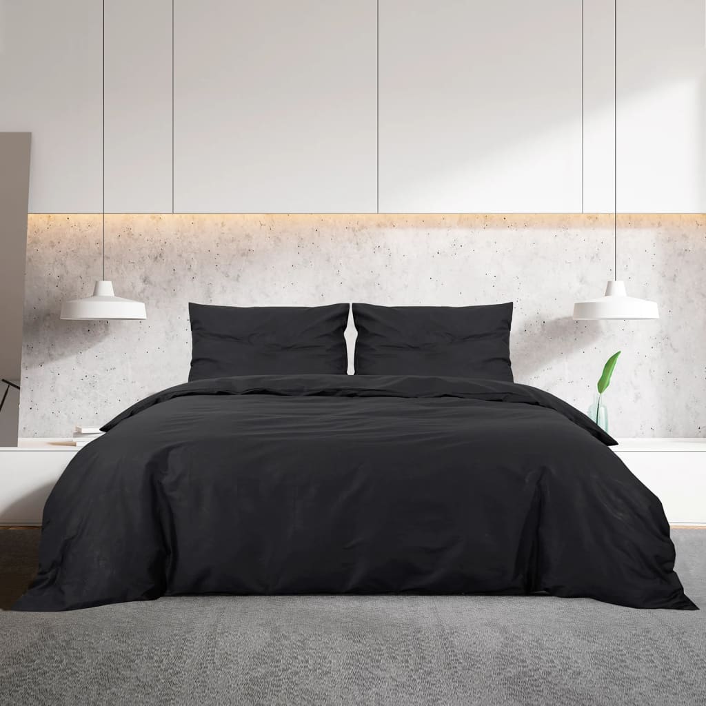Set Copripiumino 200X200 Cm In Microfibra Leggera Nero