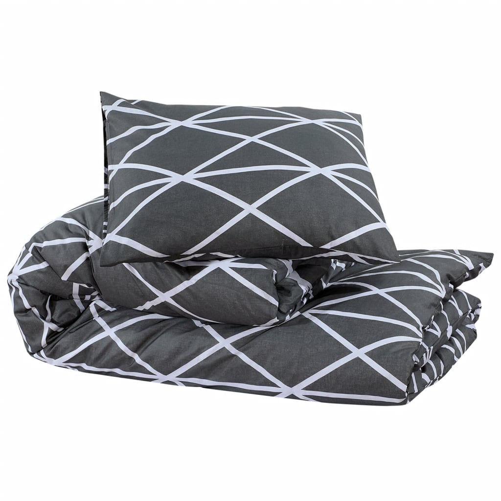 Set Copripiumino Grigio 240X220 Cm In Cotone Grigio Scuro E Bianco