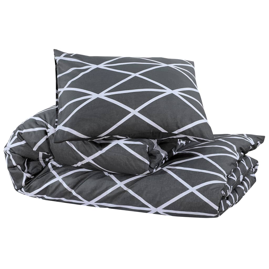 Set Copripiumino Grigio 260X240 Cm In Cotone Grigio Scuro E Bianco