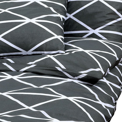 Set Copripiumino Grigio 135X200 Cm In Cotone Grigio Scuro E Bianco