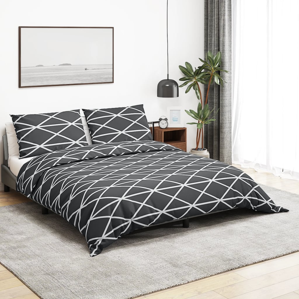 Set Copripiumino Grigio 135X200 Cm In Cotone Grigio Scuro E Bianco