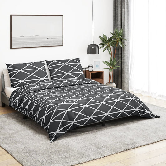 Set Copripiumino Grigio 135X200 Cm In Cotone Grigio Scuro E Bianco