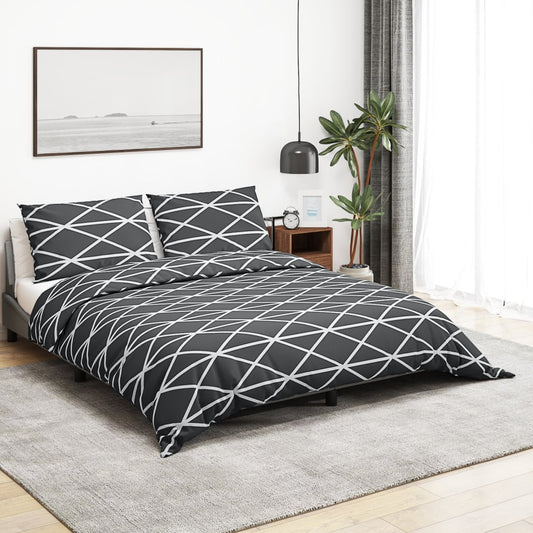 Set Copripiumino Grigio 260X220 Cm In Cotone Grigio Scuro E Bianco
