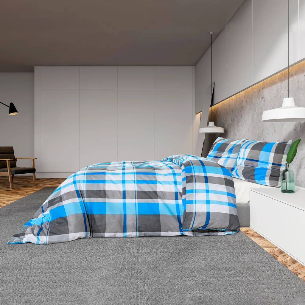 Set Copripiumino 240X220 Cm In Cotone Blu E Grigio