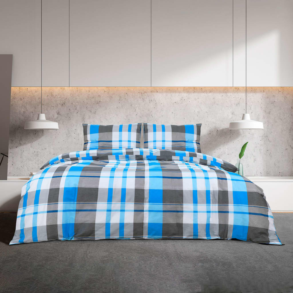 Set Copripiumino 200X220 Cm In Cotone Blu E Grigio