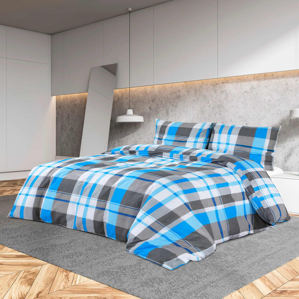 Set Copripiumino 200X220 Cm In Cotone Blu E Grigio