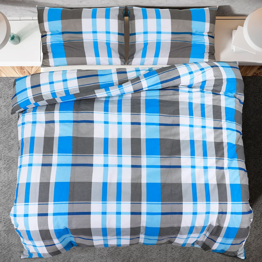 Set Copripiumino 260X220 Cm In Cotone Blu E Grigio