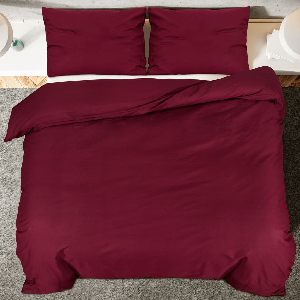 Set Copripiumino Bordò 140X200 Cm In Cotone Rosso