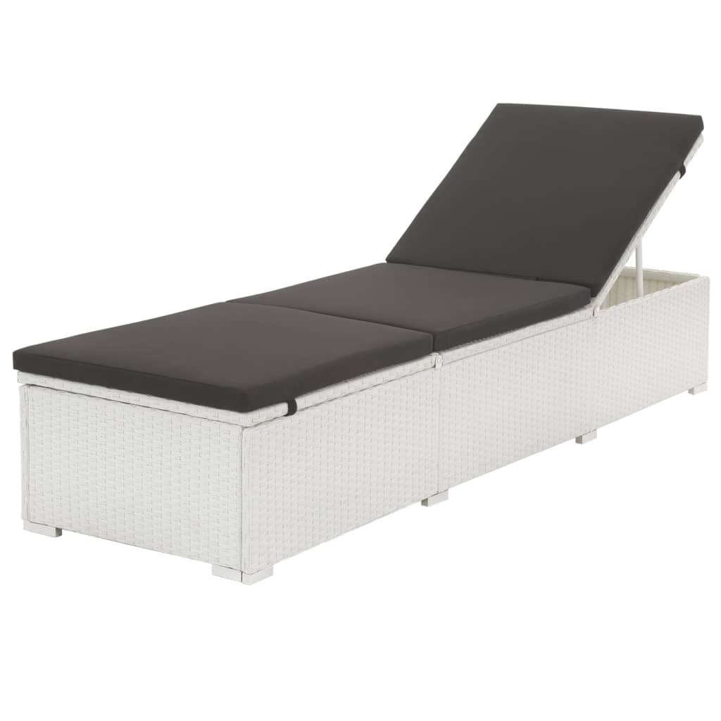 Lettino Prendisole Con Cuscino Bianco Crema In Polyrattan