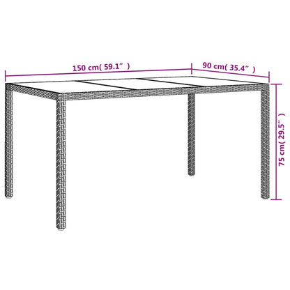 Tavolo Giardino 150X90X75Cm Vetro Temperato Polyrattan