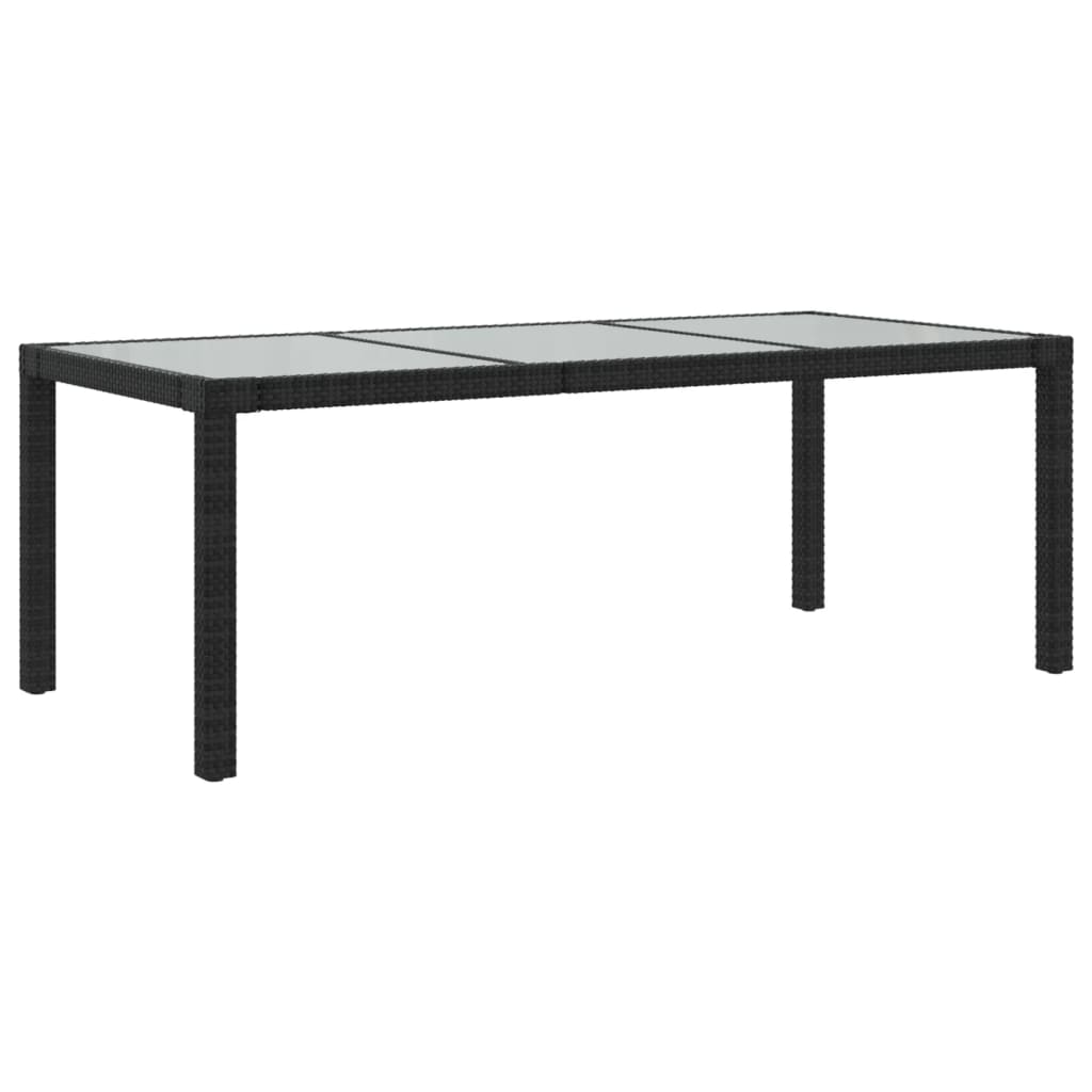 Tavolo Giardino Nero 190X90X75 Cm Vetro Temperato E Polyrattan