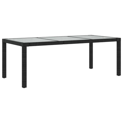 Tavolo Giardino Nero 190X90X75 Cm Vetro Temperato E Polyrattan