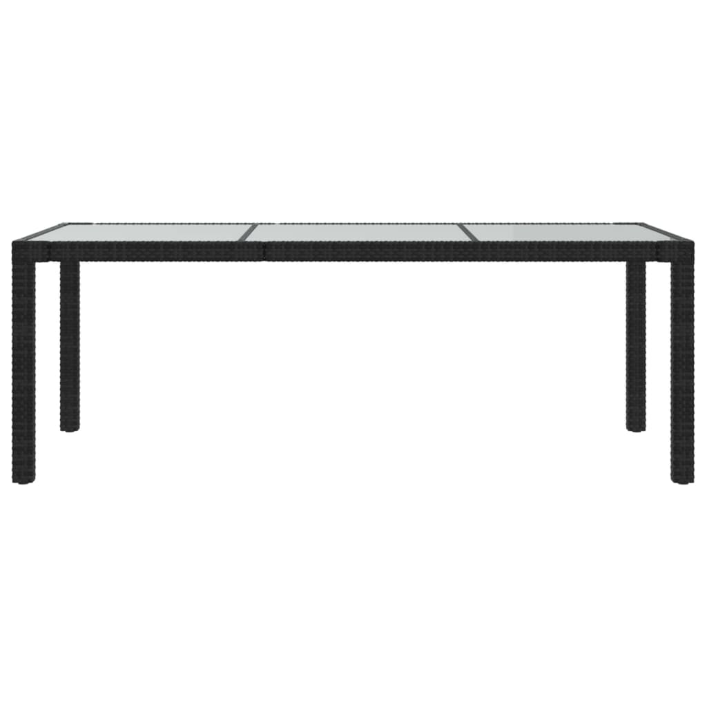 Tavolo Giardino Nero 190X90X75 Cm Vetro Temperato E Polyrattan