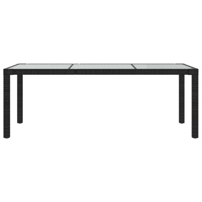 Tavolo Giardino Nero 190X90X75 Cm Vetro Temperato E Polyrattan