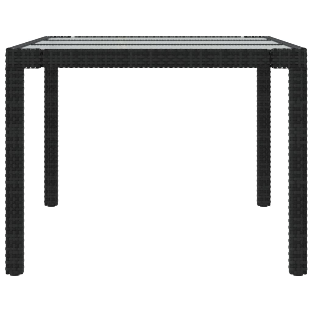 Tavolo Giardino Nero 190X90X75 Cm Vetro Temperato E Polyrattan