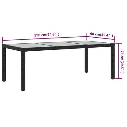 Tavolo Giardino Nero 190X90X75 Cm Vetro Temperato E Polyrattan
