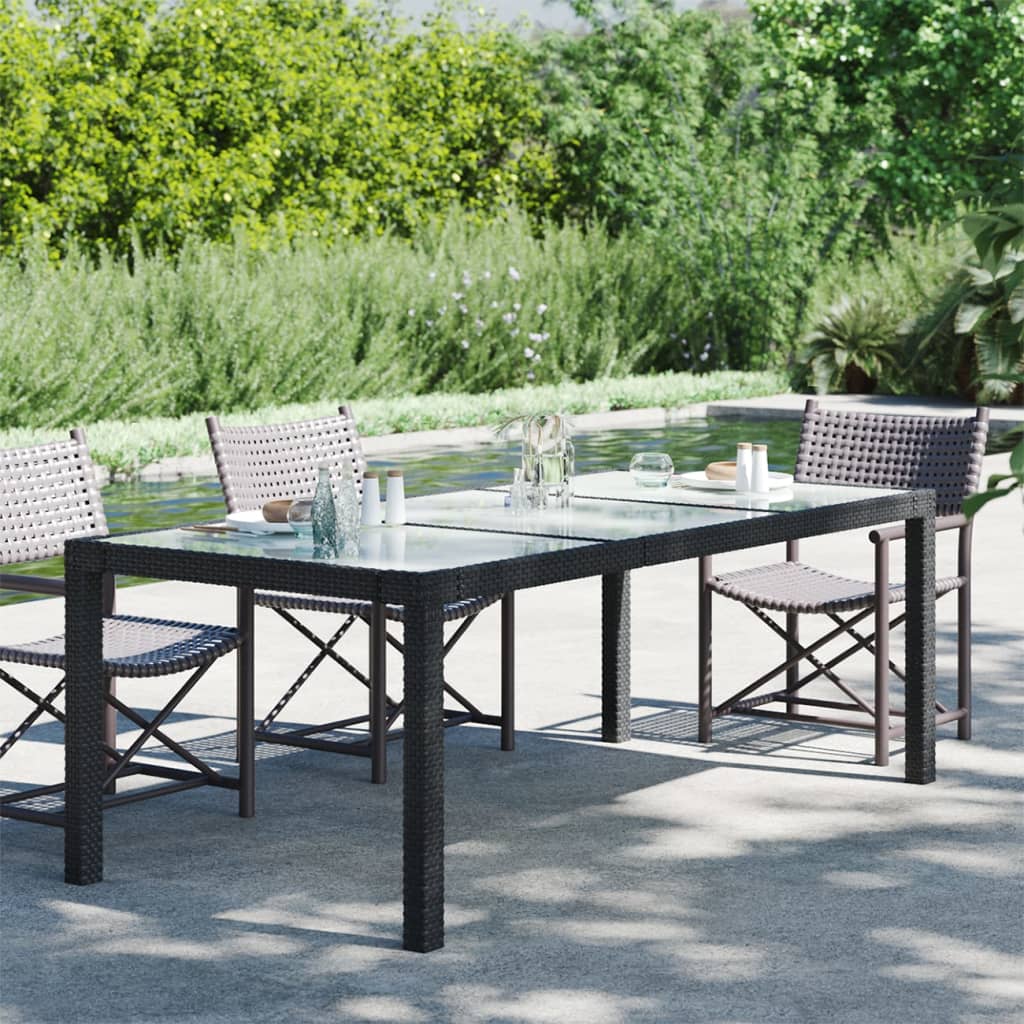 Tavolo Giardino Nero 190X90X75 Cm Vetro Temperato E Polyrattan