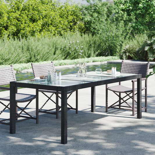 Tavolo Giardino Nero 190X90X75 Cm Vetro Temperato E Polyrattan