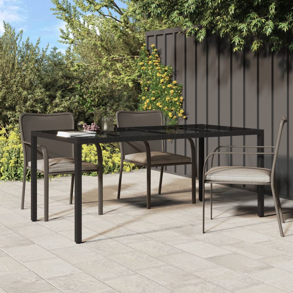 Tavolo Giardino Nero 190X90X75 Cm Vetro Temperato E Polyrattan