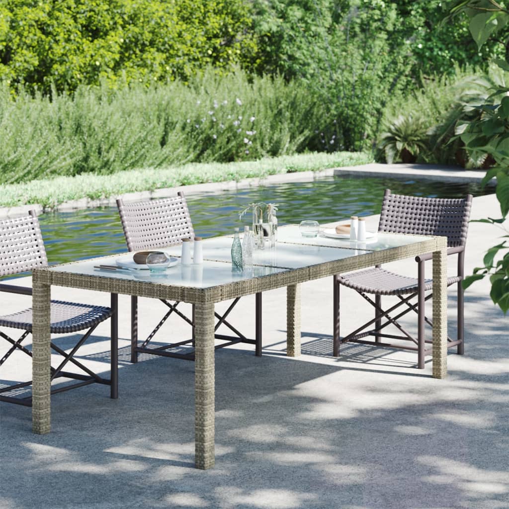 Tavolo Giardino Nero 190X90X75 Cm Vetro Temperato E Polyrattan