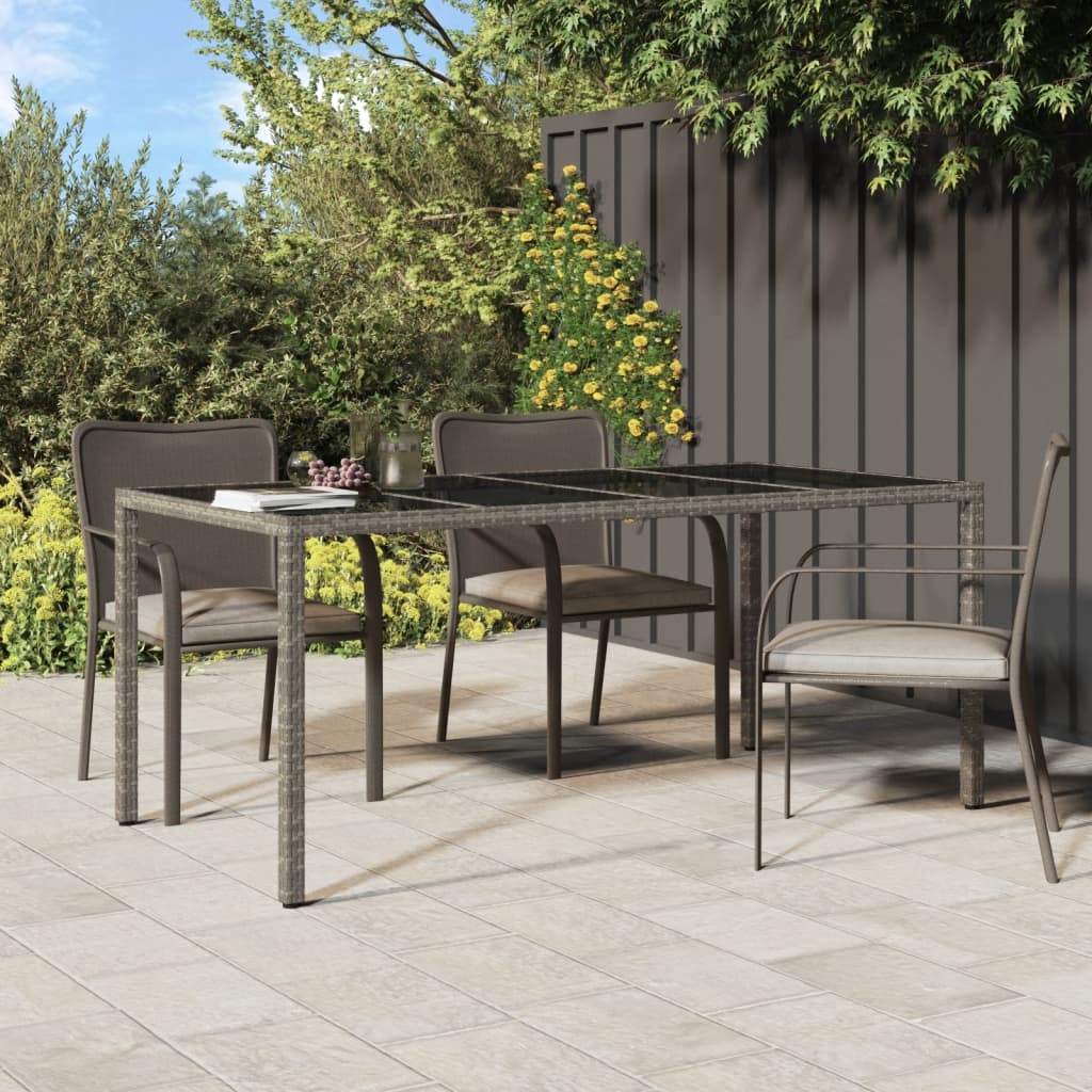Tavolo Giardino Nero 190X90X75 Cm Vetro Temperato E Polyrattan
