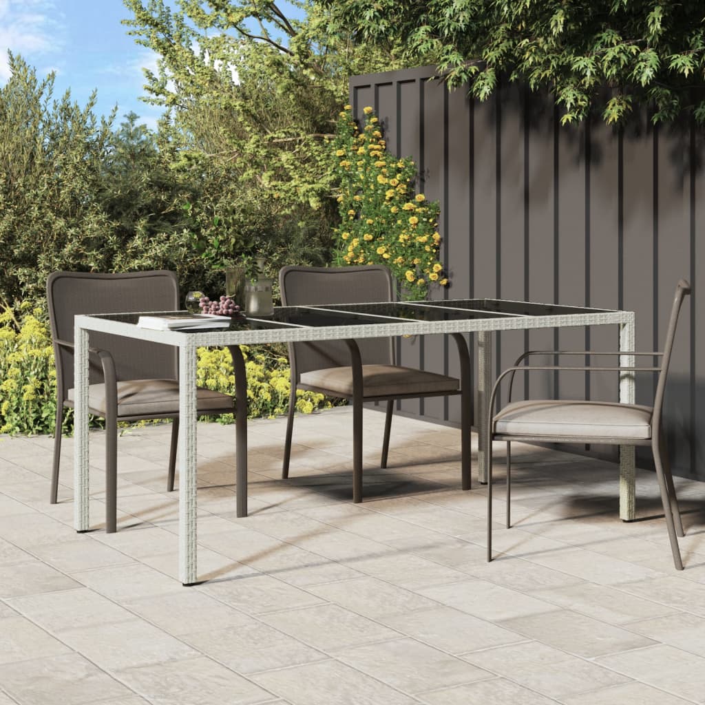 Tavolo Giardino Nero 190X90X75 Cm Vetro Temperato E Polyrattan