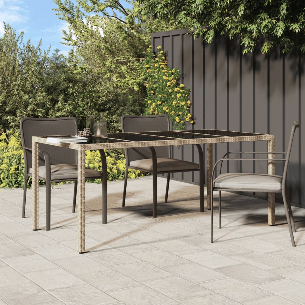 Tavolo Giardino Nero 190X90X75 Cm Vetro Temperato E Polyrattan