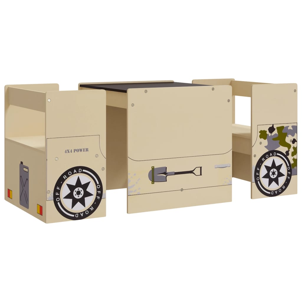 Set Tavolo E Sedia Per Bambini 3 Pz Auto Fuoristrada In Mdf