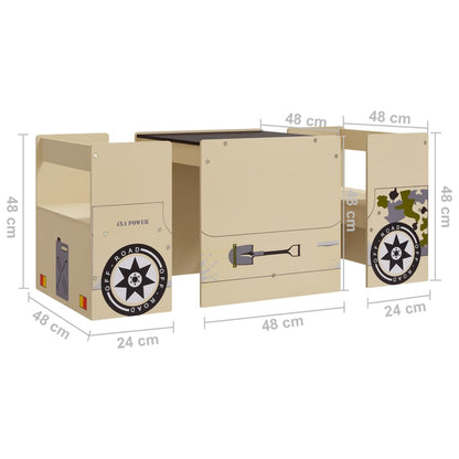 Set Tavolo E Sedia Per Bambini 3 Pz Auto Fuoristrada In Mdf