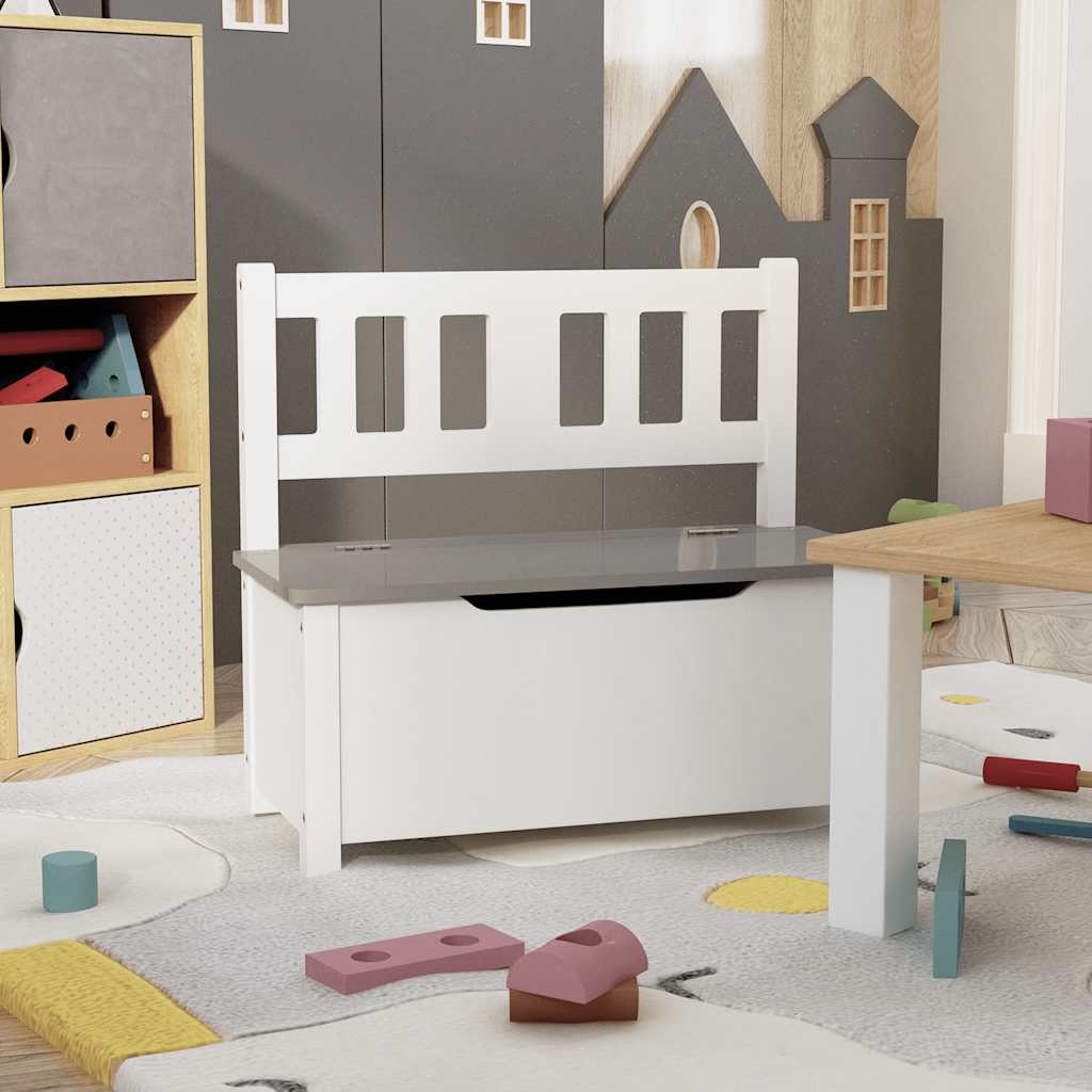 Cassapanca Per Bambini Bianca E Beige 60X30X55 Cm In Mdf