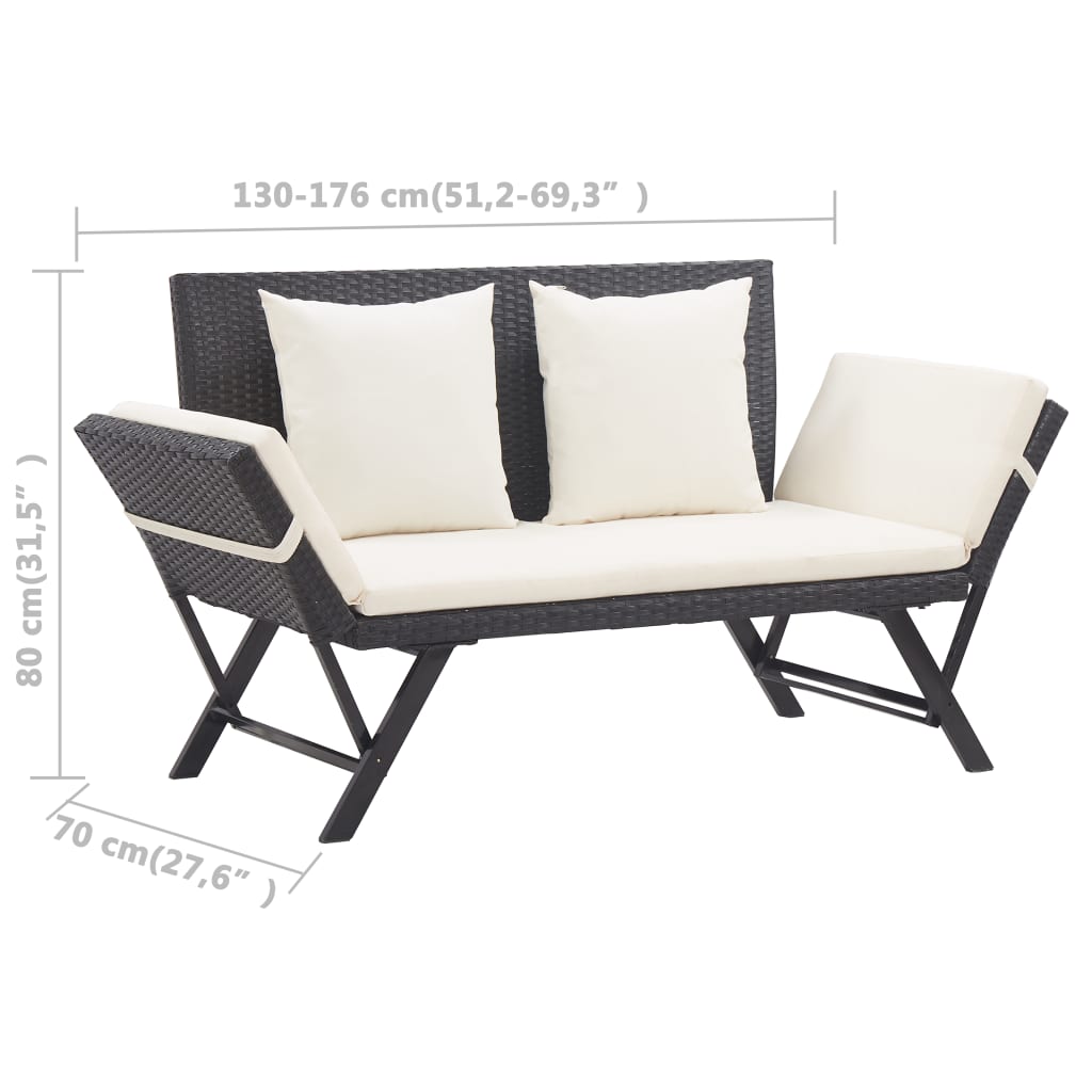 Panca Da Giardino Con Cuscini Nera 176 Cm In Polyrattan