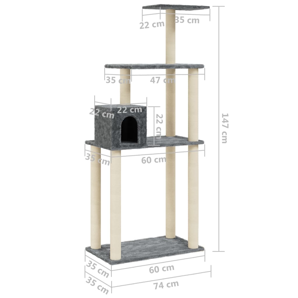 Albero Per Gatti Con Tiragraffi In Sisal 147 Cm