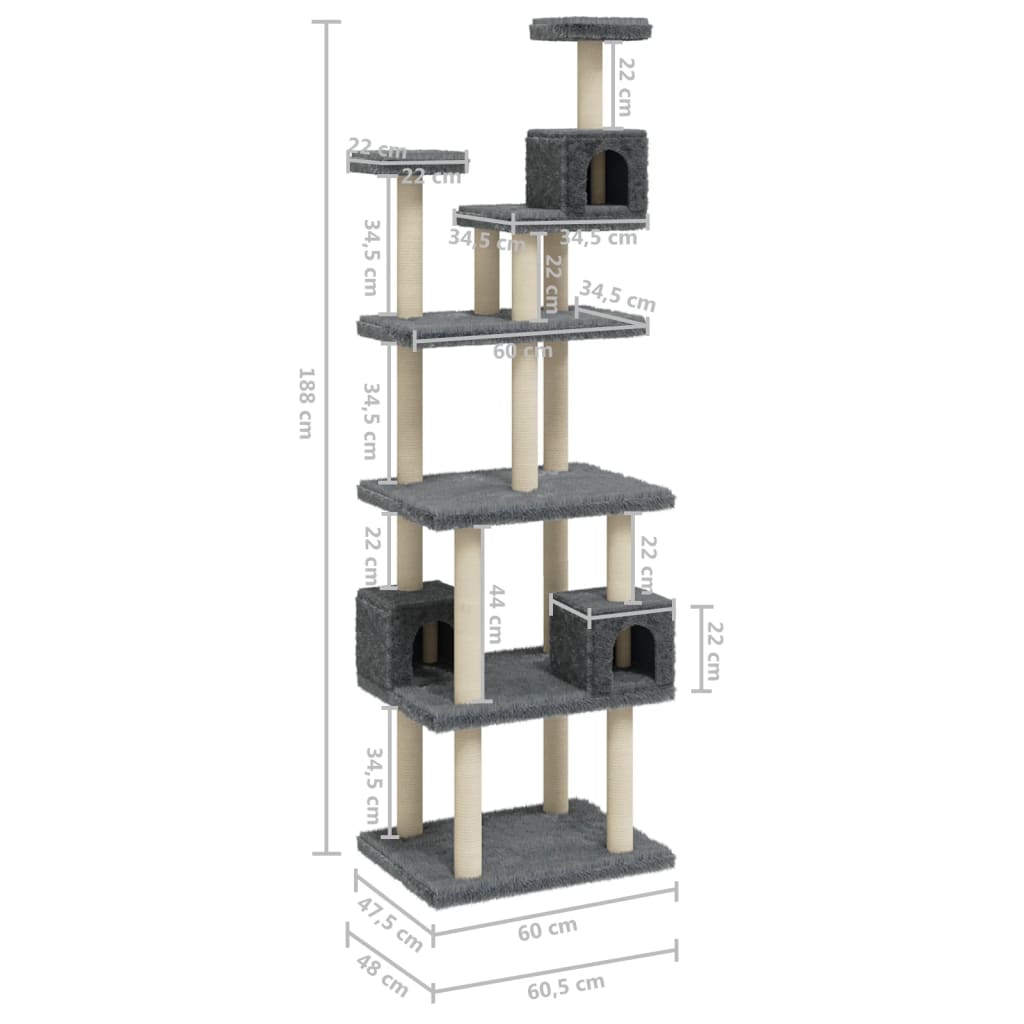 Albero Per Gatti Con Tiragraffi In Sisal 188 Cm